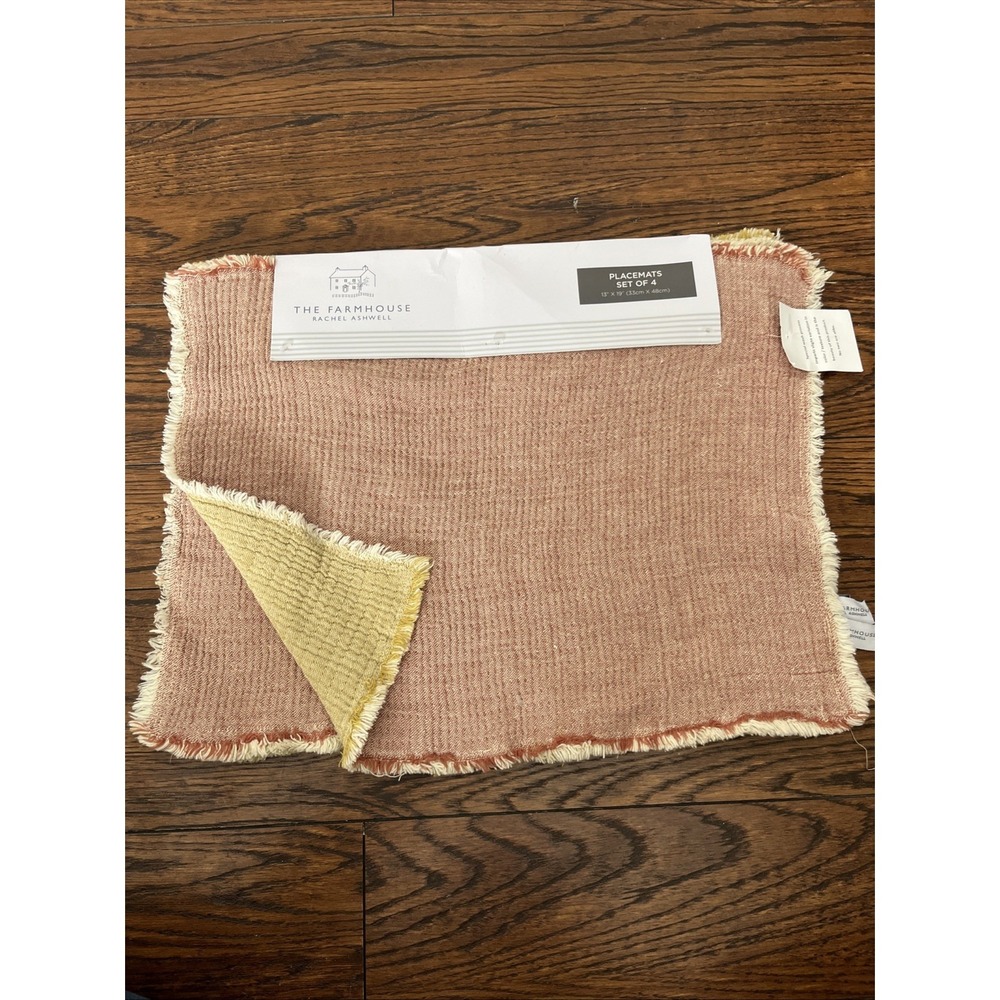 The Farmhouse By Rachel Ashwell 4 Pack Placemats 13"x19" Reversible Mauve Yellow